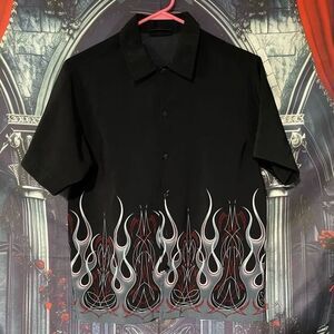 Xtreme Gear Button-Up Shirt Men's M Black Flame Style Bohemian Streetwear Rock